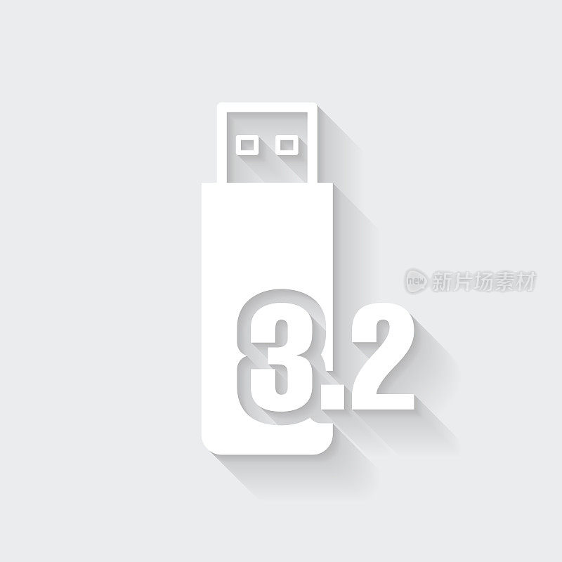USB 3.2闪存盘。图标与空白背景上的长阴影-平面设计